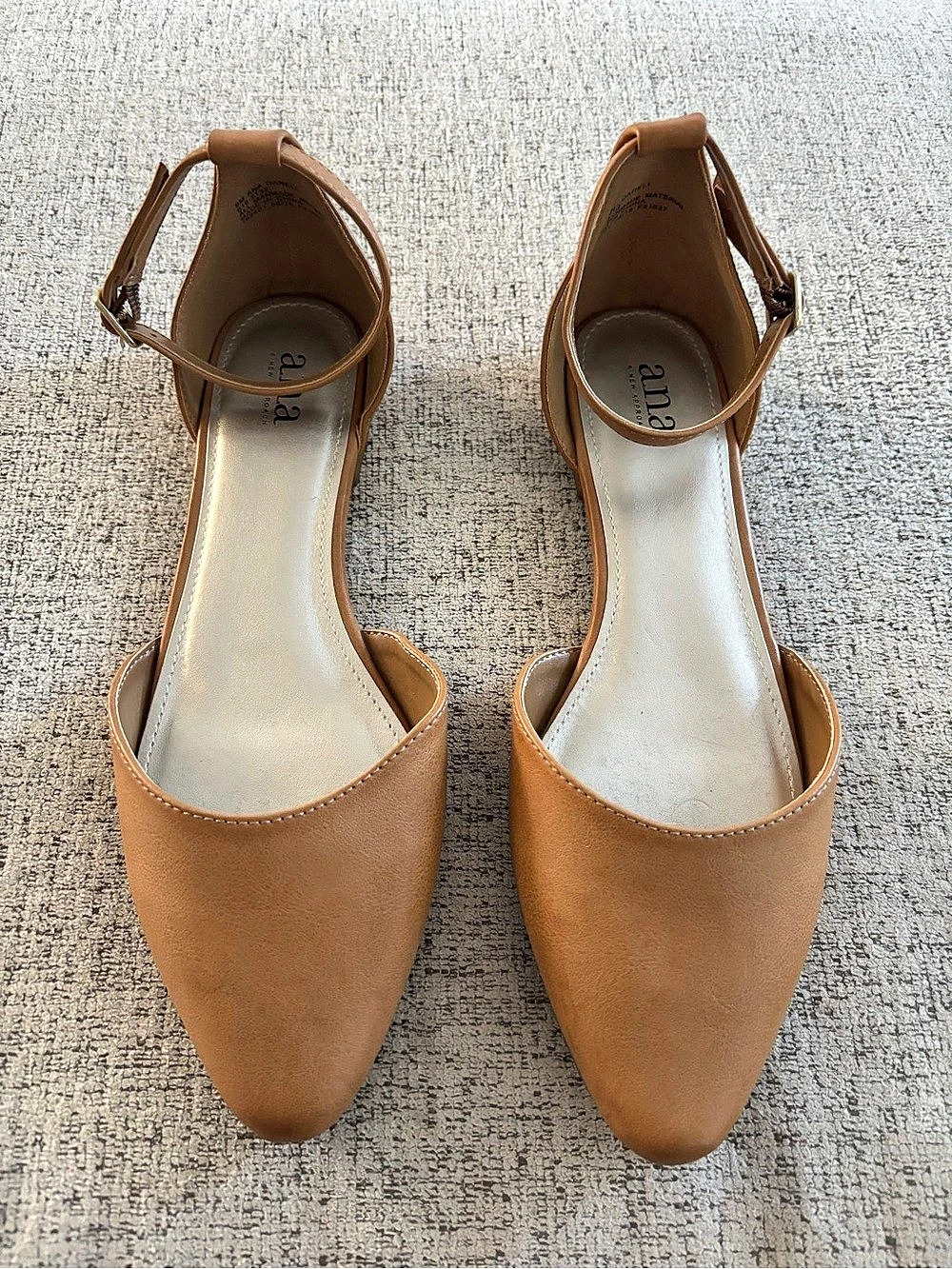 ana Pointed Toe Ankle Strap Flats in Brown Like New
